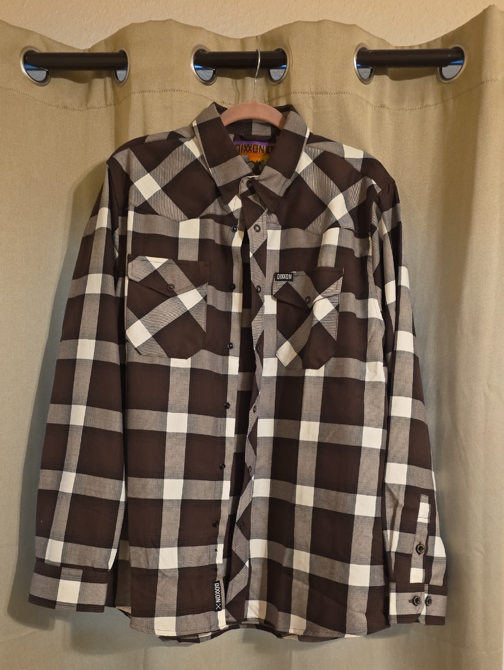 DIXXON "Roughrider" Size Large Brown & White Plaid Men's Button-Down Flannel